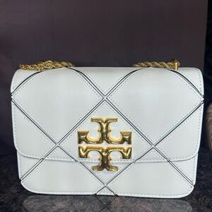 Tory Burch Cream Quilted Crossbody Bag with Gold Accents
